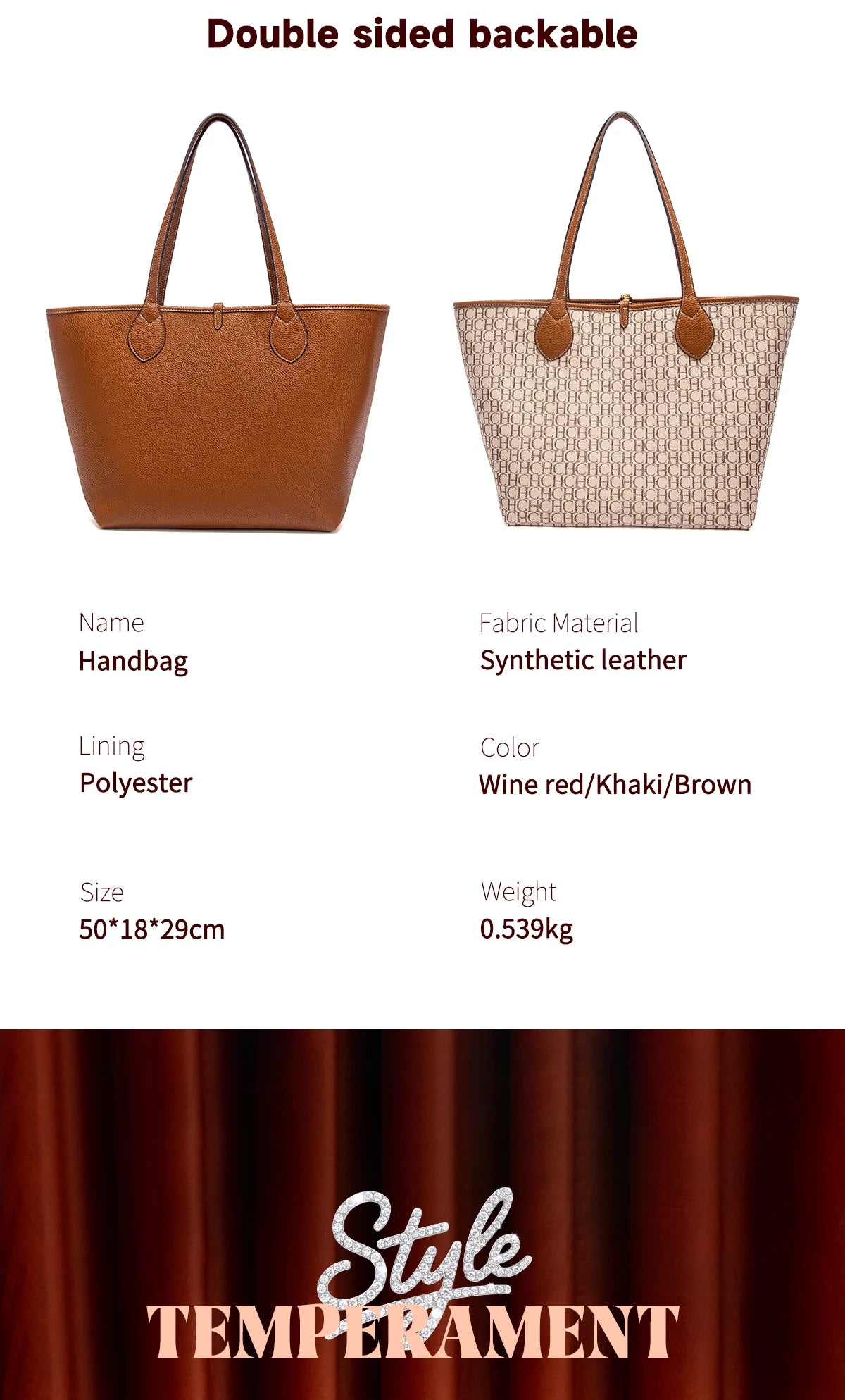 Women’s PU Leather Tote Bag with Matching Pouch
