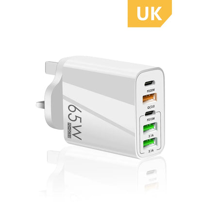 65W 5-Port USB & USB-C Fast Wall Charger