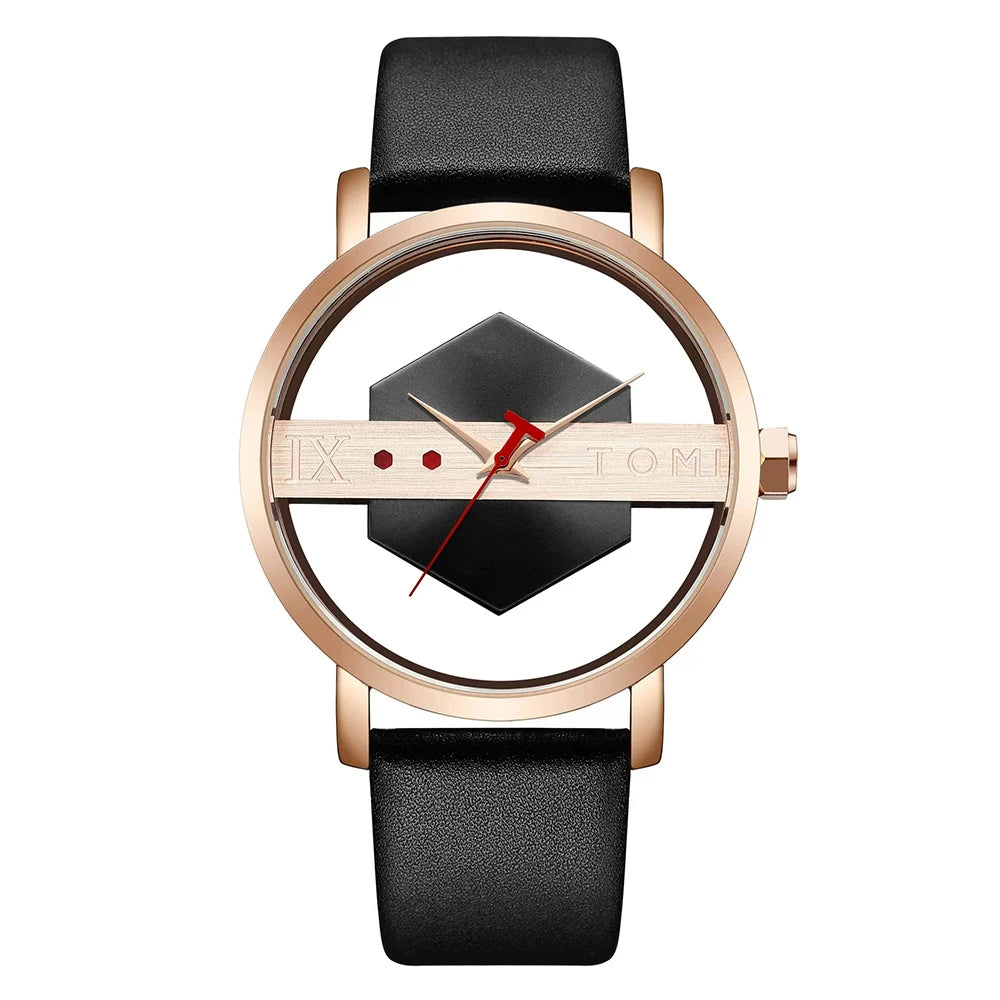 Men's Minimalist Leather Quartz Watchmen watch, minimalist watch, leather strap watch, quartz watch, casual watch, fashion accessories, skeleton style watch, business casual watch, wristwatch