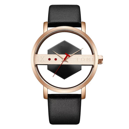 Men's Minimalist Leather Quartz Watchmen watch, minimalist watch, leather strap watch, quartz watch, casual watch, fashion accessories, skeleton style watch, business casual watch, wristwatch