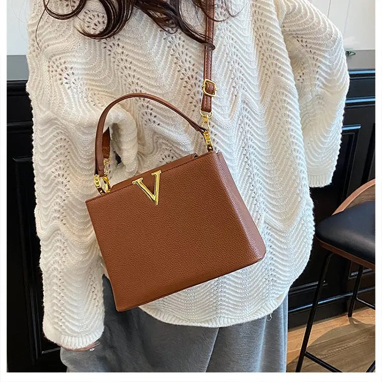 Buckled Leather Shoulder Handbag