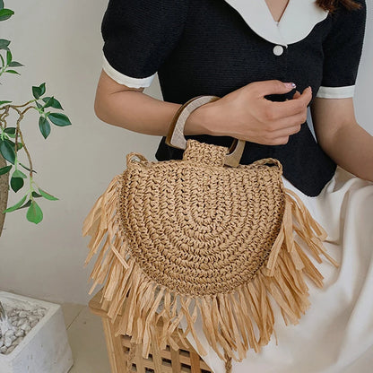 Handwoven Bohemian Straw Shopper Tote Bag