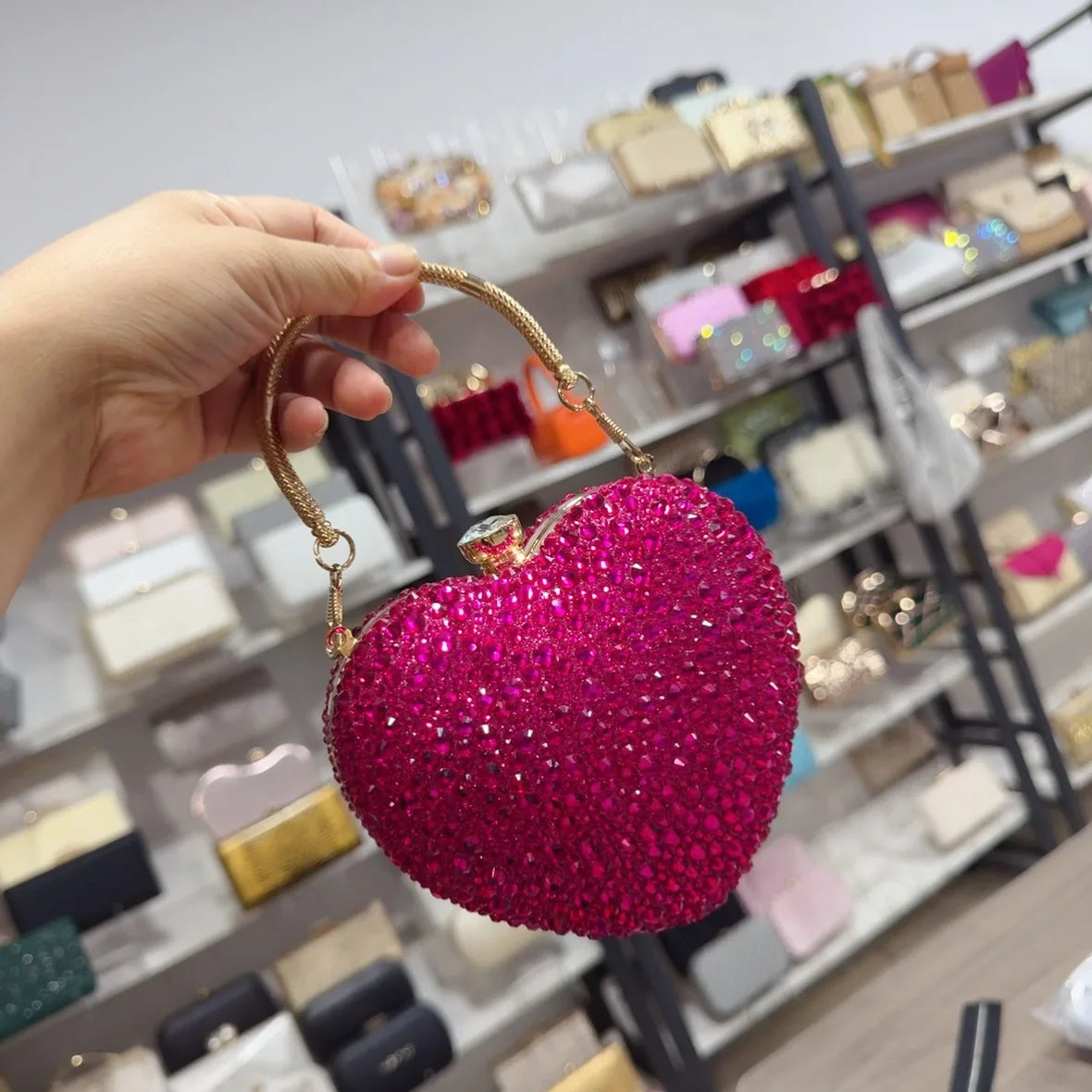 Luxury Heart Crystal Rhinestone Evening Clutch Bag