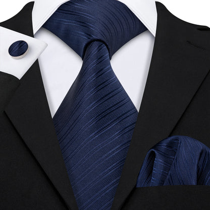 Barry Wang Jacquard Striped Silk Men's Tie Pocket Square Cufflinks Set