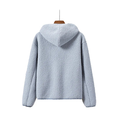 Warm Fleece Hooded Jacket With Zipper