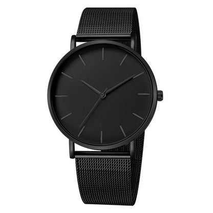 TVK Men's Ultra Thin Black Stainless Steel Quartz Watch