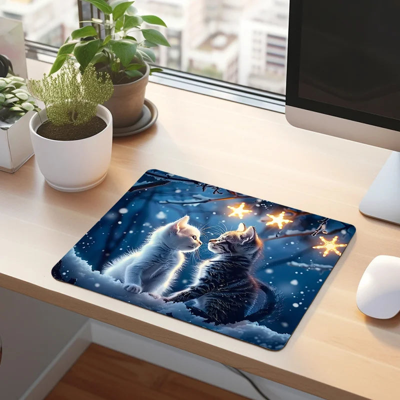 Whimsical Cat Couple Gaming & Office Mouse Pad