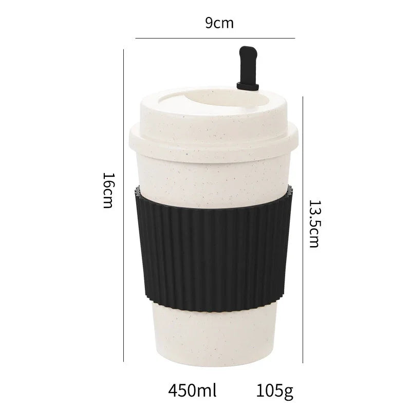 450ml Wheat Straw Reusable Coffee Cup with Lid