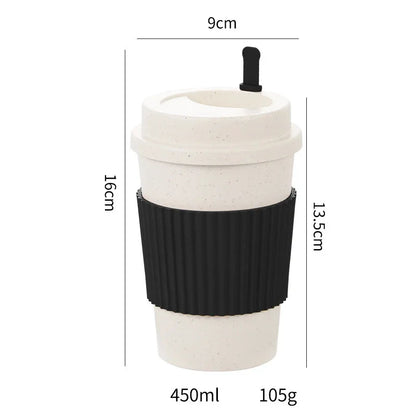 450ml Wheat Straw Reusable Coffee Cup with Lid
