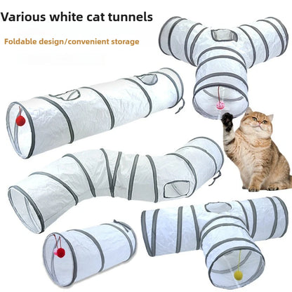 Interactive White Cat Play Tunnel