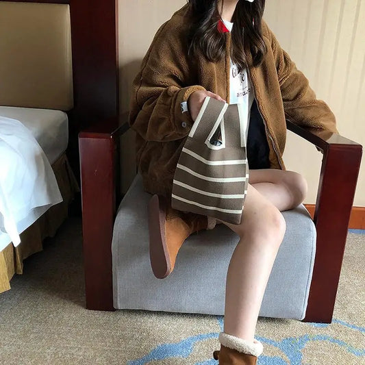 Handmade Knitted Striped Mini Tote Bag