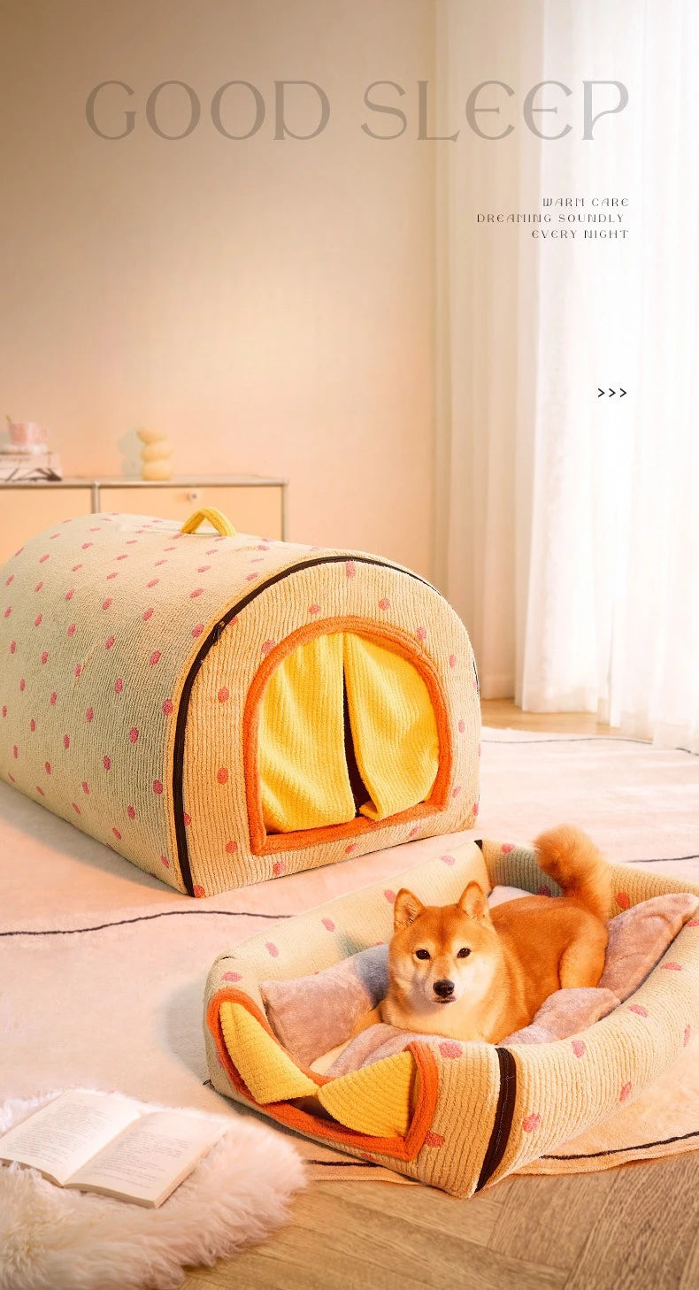 Insulated Enclosed Dog Cave Bed for Autumn & Winter