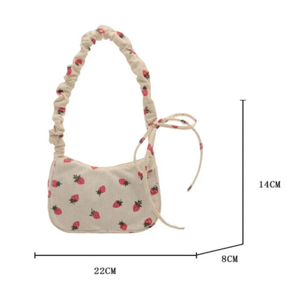 Strawberry Print Corduroy Mini Shoulder Bag