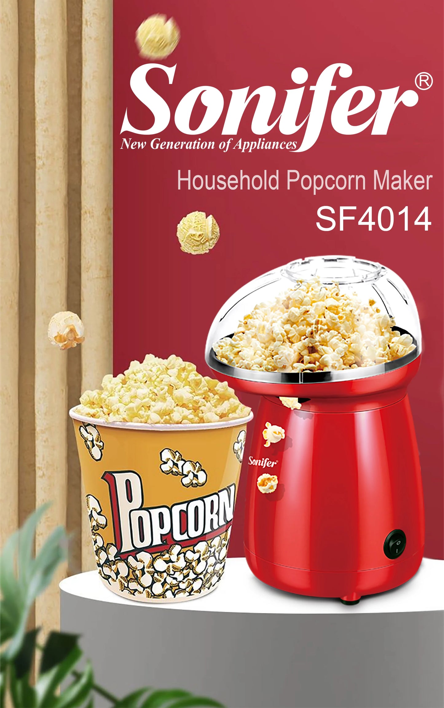 Oil-Free Electric Popcorn Machine with Butter Tray