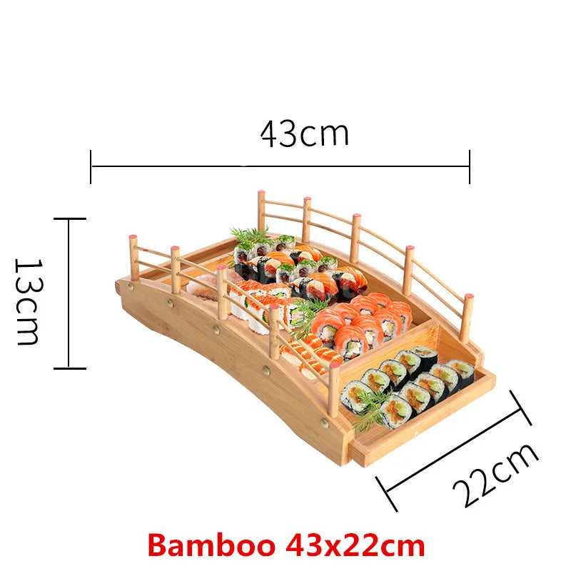 Japanese Wooden Sushi Bridge Serving Platter