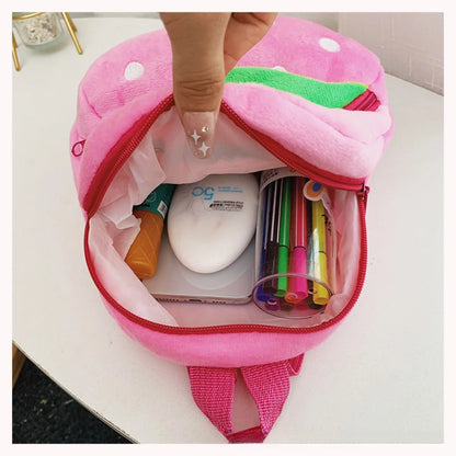 Cartoon Strawberry Plush Kids Backpack