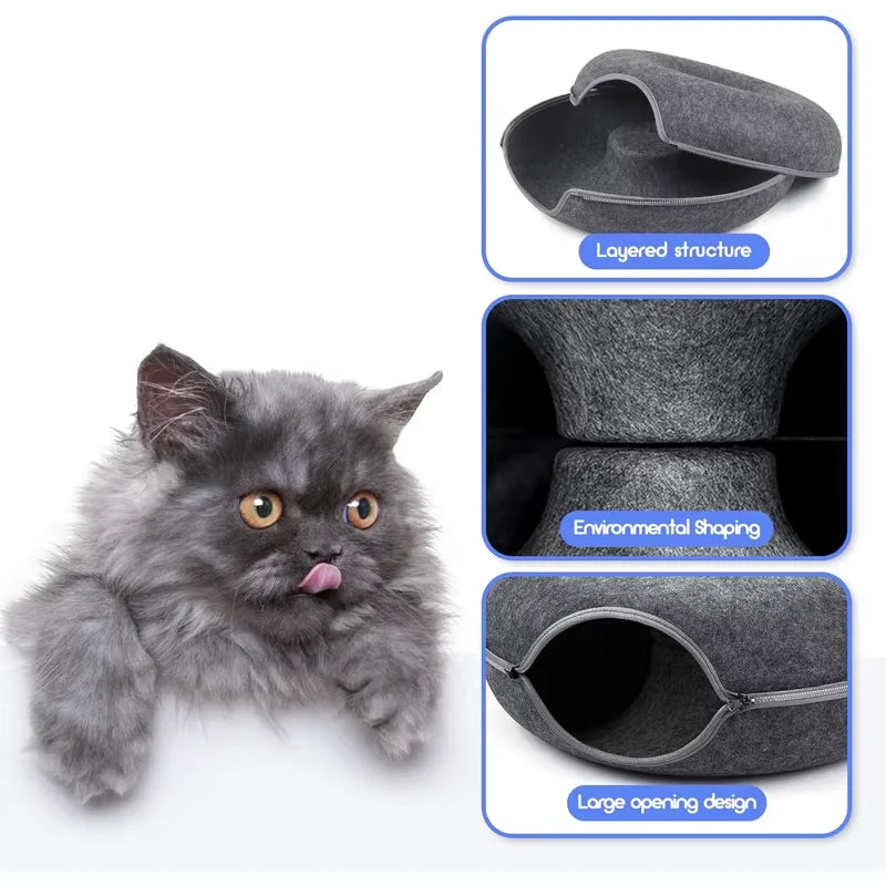 Interactive Round Cat Tunnel Bed with Scratcher