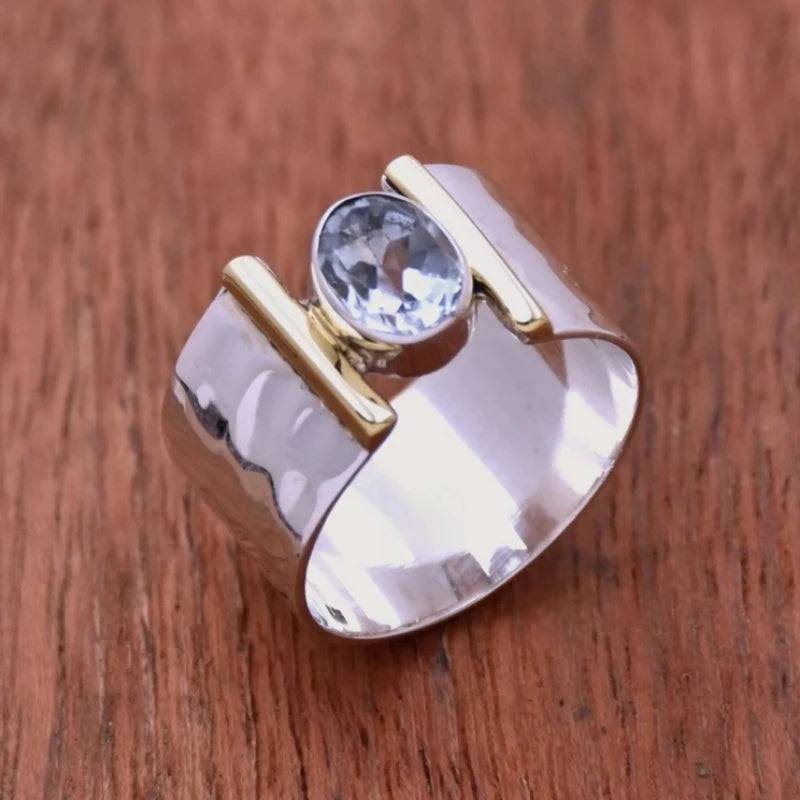Vintage Geometric Zirconia Statement Ring