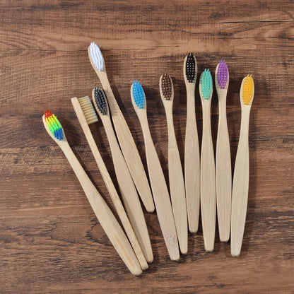 10PCS Natural Bamboo Colourful Toothbrush