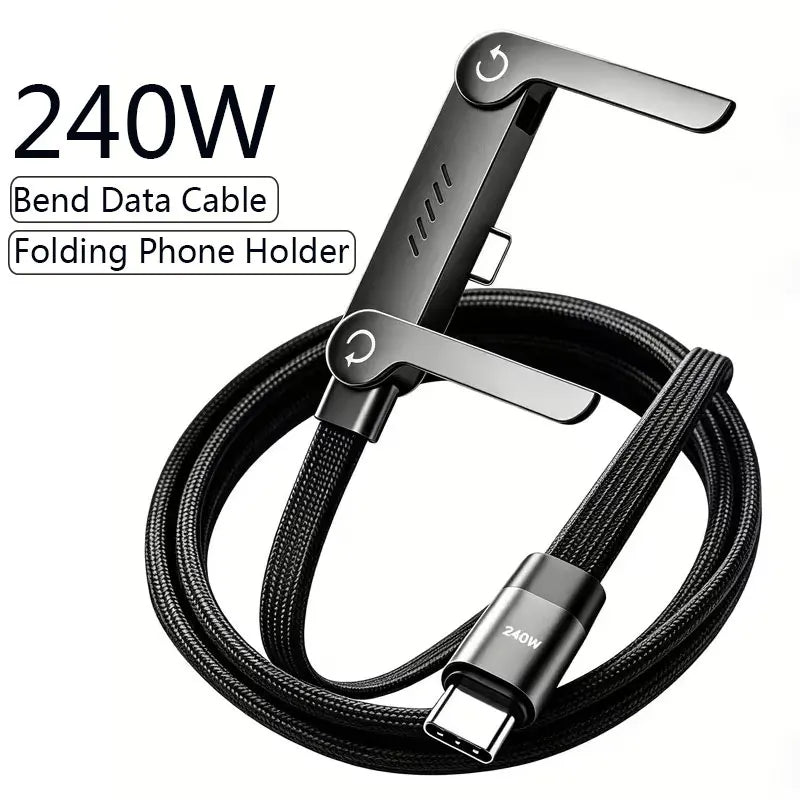 240W PD Fast Charging USB-C to USB-C Cable with Phone Stand