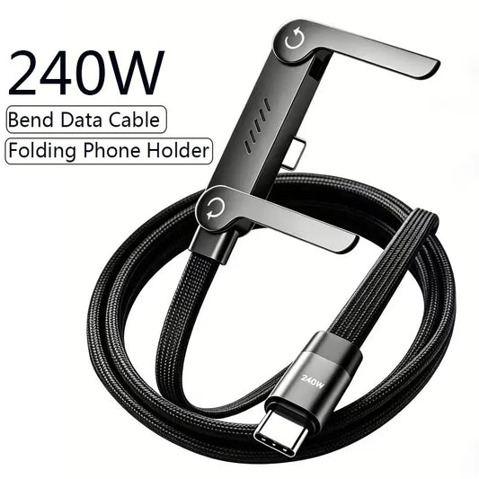 240W PD Fast Charging USB-C to USB-C Cable with Phone Stand