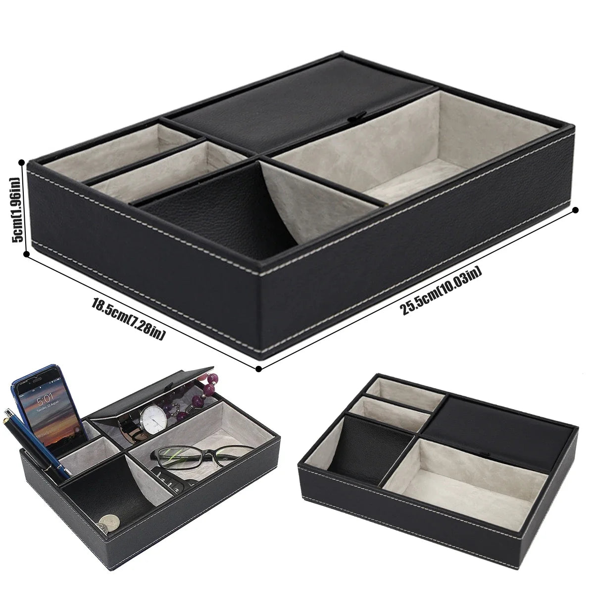 PU Desktop Organizer Valet Tray with Compartments