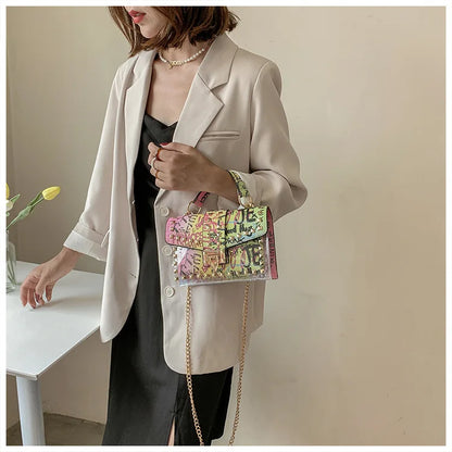 Studded Graffiti Crossbody Satchel Bag