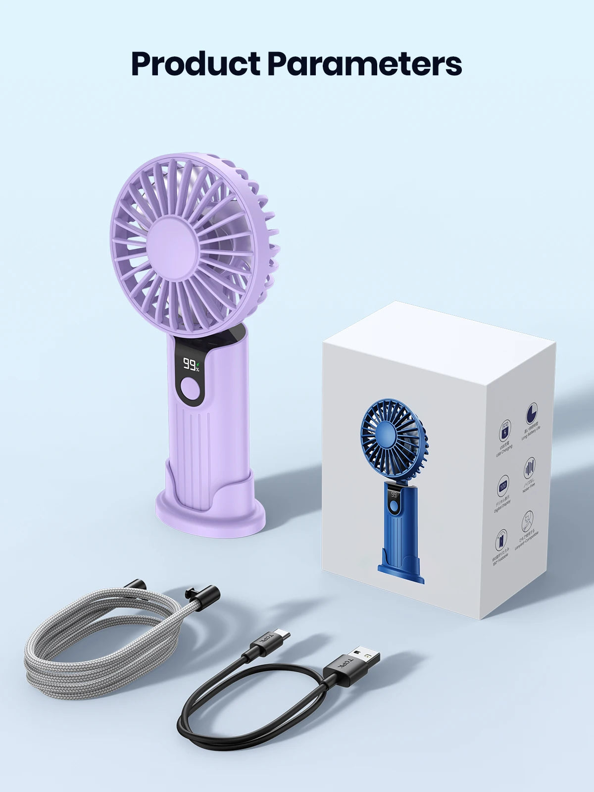 TOPK K38 Portable Handheld Fan with LED Display