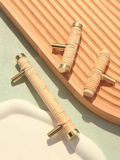 Rattan Weaving T-Shape Cabinet Handles