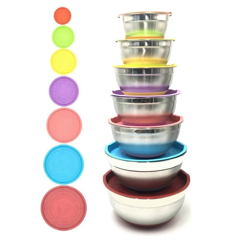 Stainless Steel Mixing Bowl with Lid & Non-Slip Silicone Base