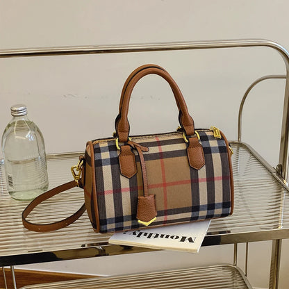 Classic Plaid PU Leather Crossbody Tote Bag