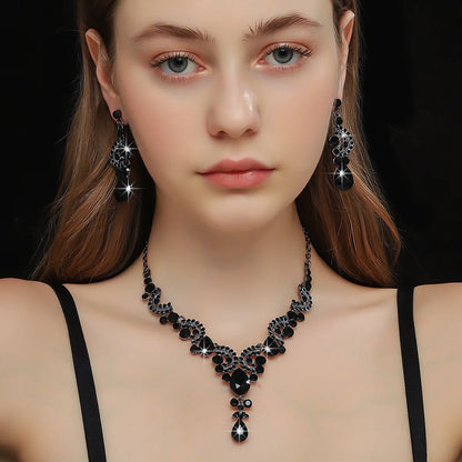 Black Water Drop Crystal Necklace & Earring Set