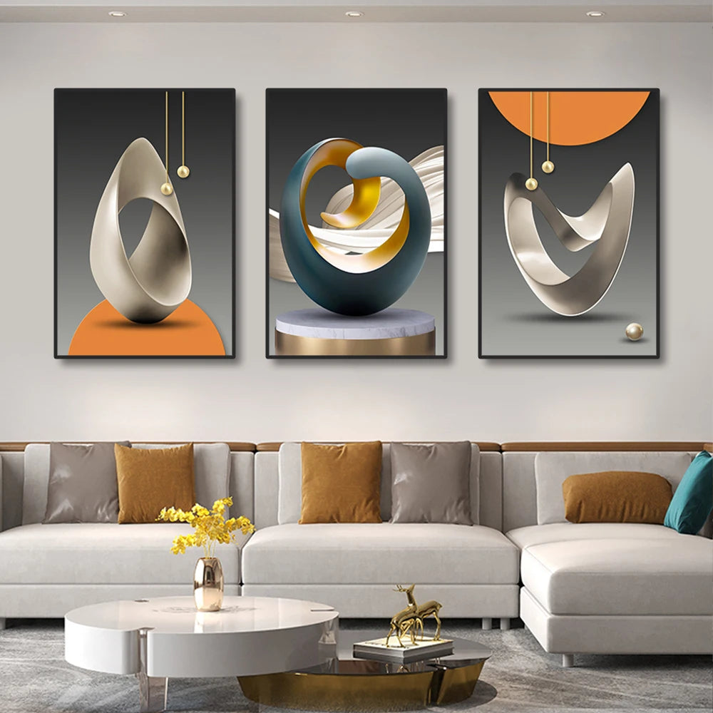 3Pcs Modern Geometric Wall Art Canvas Artwork Painting