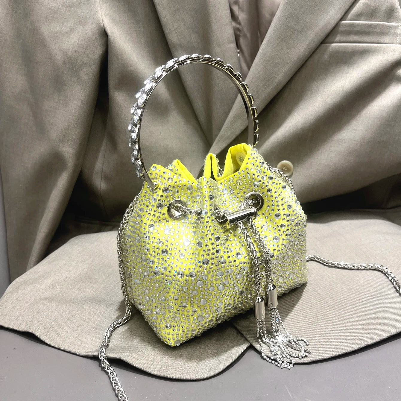 Luxury Rhinestone Bucket Evening Bag