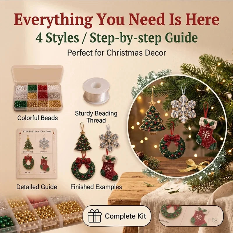 4-Piece Christmas Beaded Ornament DIY Kit