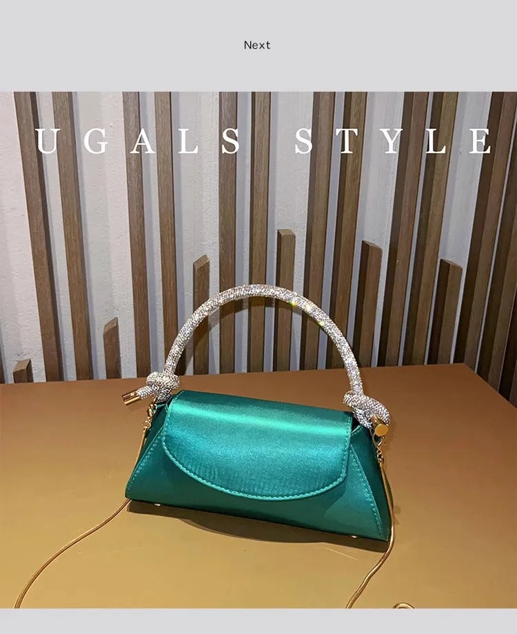 Satin Crystal Handle Evening Bag
