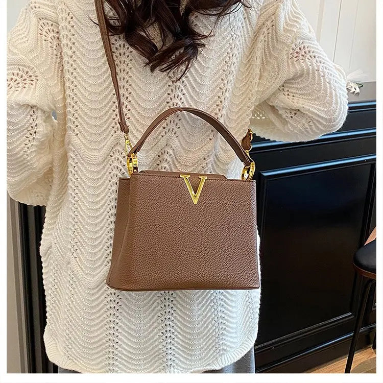 Buckled Leather Shoulder Handbag