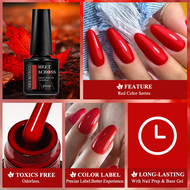 MEET ACROSS 7ml Red Gel Nail Polish