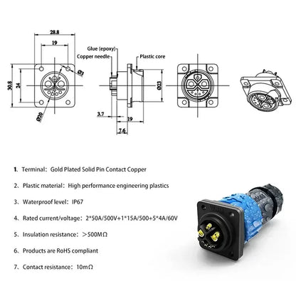 M23 IP67 Battery Charging Connector Plug – 50A