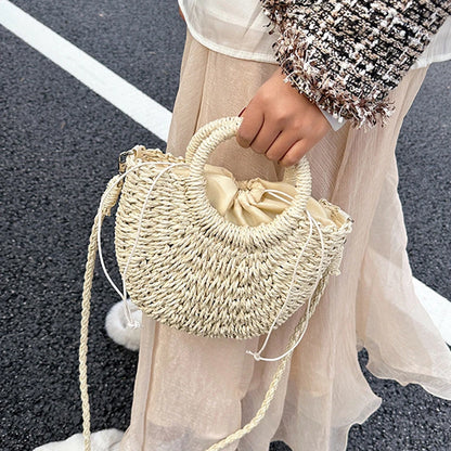 Handwoven Straw Rattan Crossbody Beach Bag