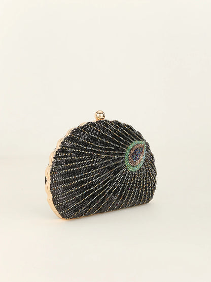 Beaded Peacock Evening Clutch Bag