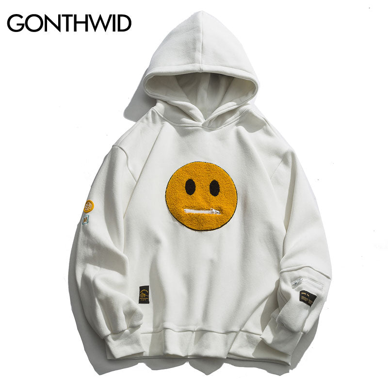 GONTHWID Zipper Pocket Smile Face Pullover