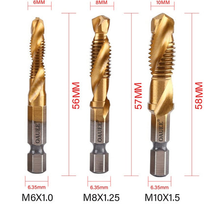 1/2/3/6Pcs Tap Drill Bit Hex Shank Titanium Plated HSS Screw Thread