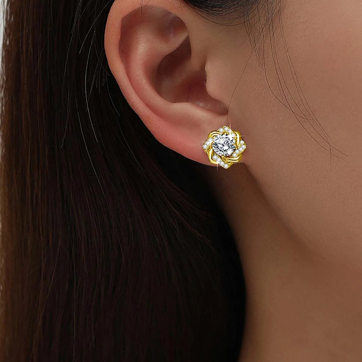 14K Gold Filled Floral Moissanite Stud Earrings