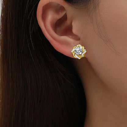 14K Gold Filled Floral Moissanite Stud Earrings