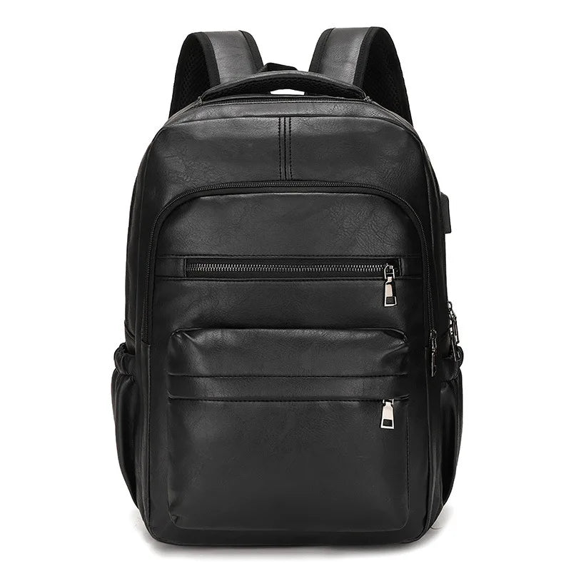 USB Charging PU Leather Laptop Backpack