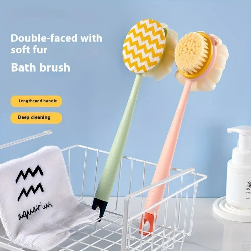 Long Handle Shower Body Brush with Loofah & Exfoliating Bristles