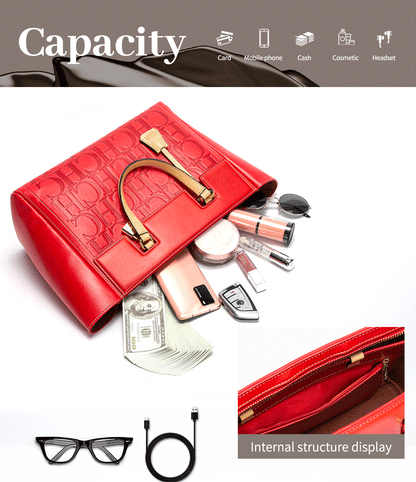 Large Capacity Embossed Tote Bag for Work, Office & Everyday Use