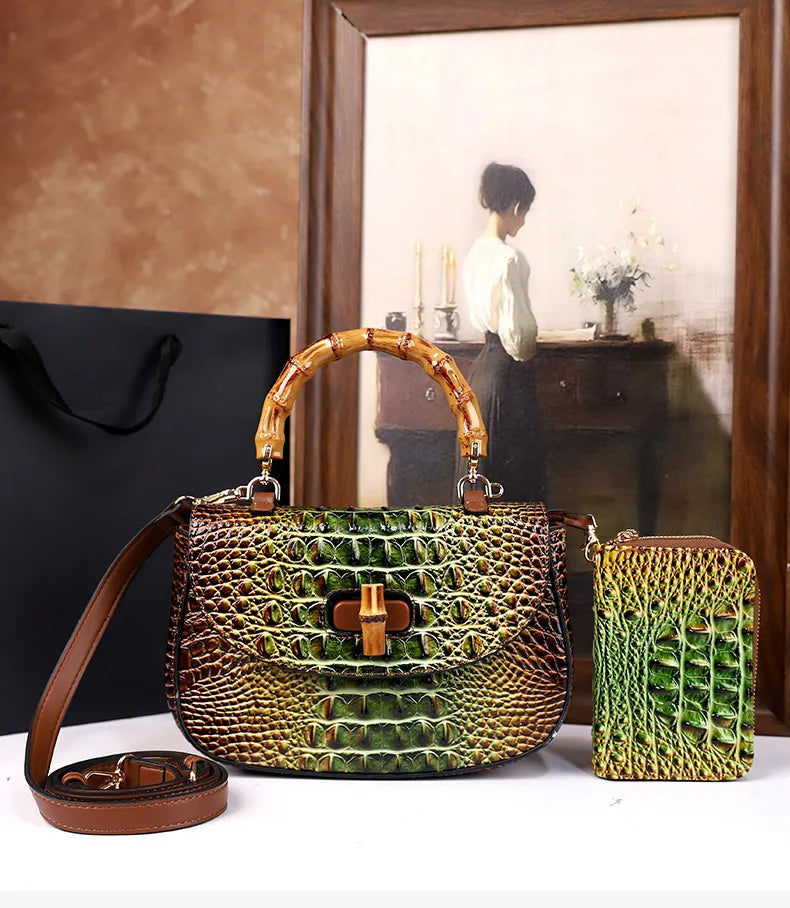 Crocodile Pattern Top Handle Handbag