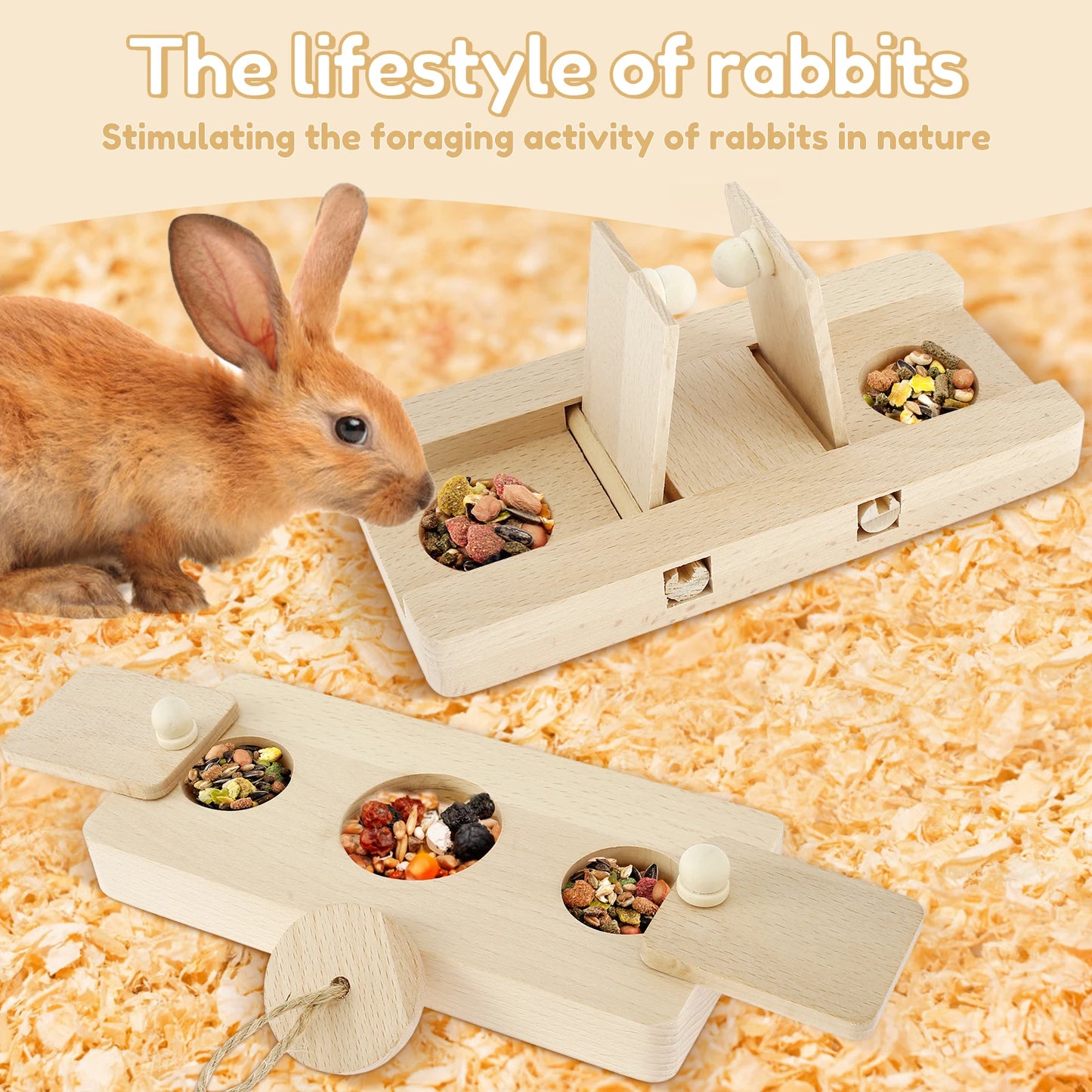 6-in-1 Wooden Small Pet Foraging Puzzle Feeder